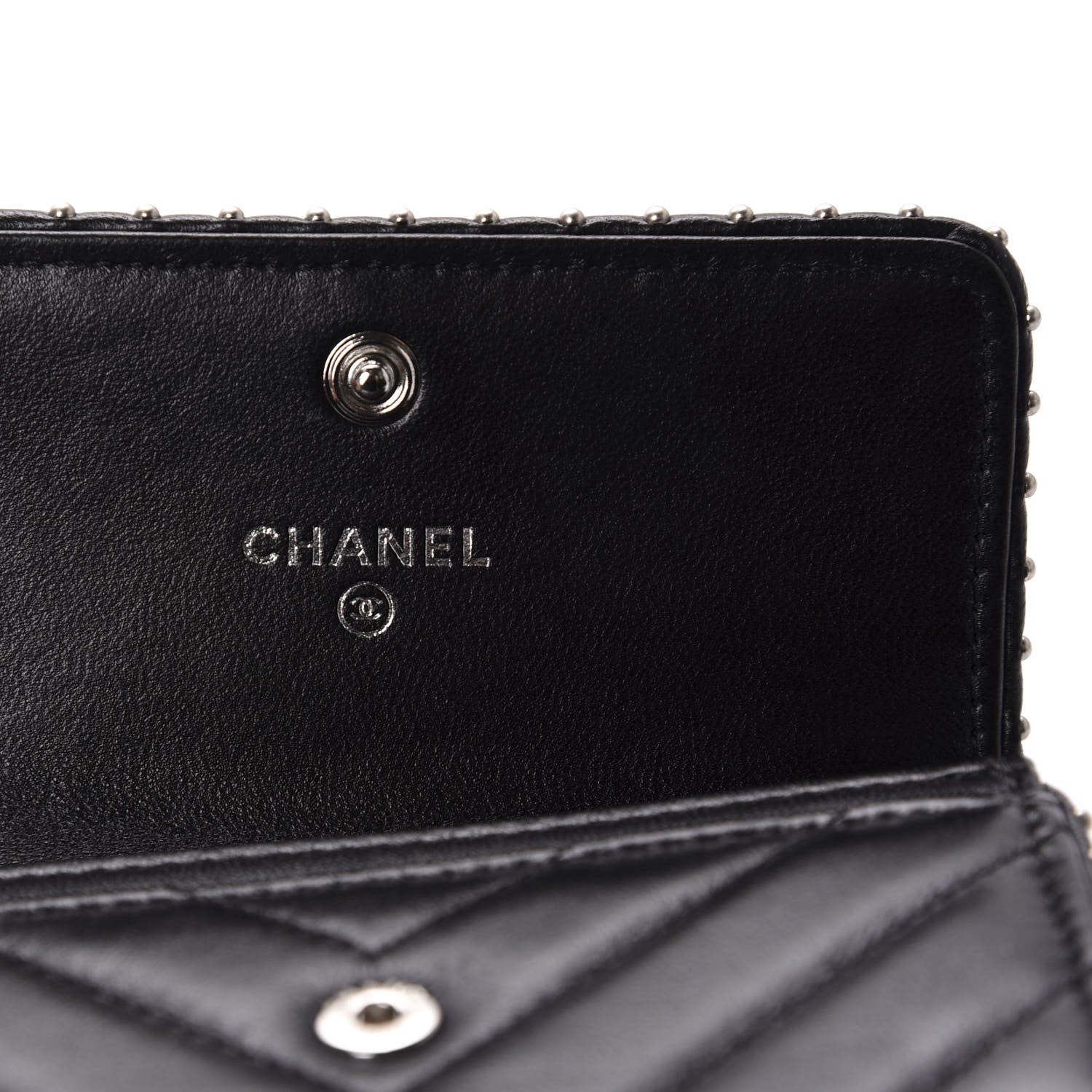 Chanel Lambskin Chevron Quilted Studded Card Holder Black 6 of 9