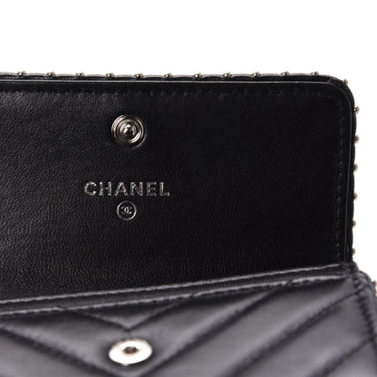 Chanel Lambskin Chevron Quilted Studded Card Holder Black 6 of 9