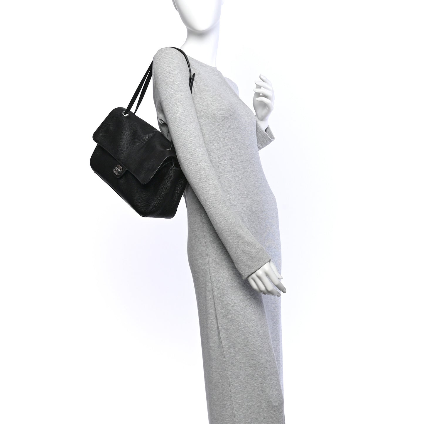 Grained Calfskin Small Souplissimo Maxi Flap Black