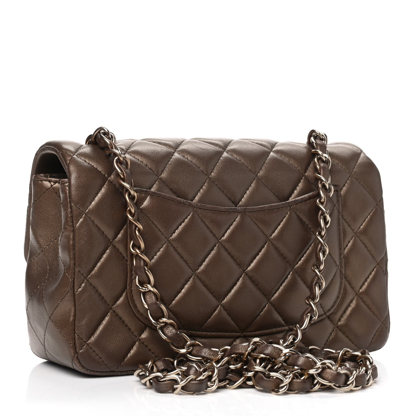 Metallic Lambskin Quilted Mini Rectangular Flap Gold