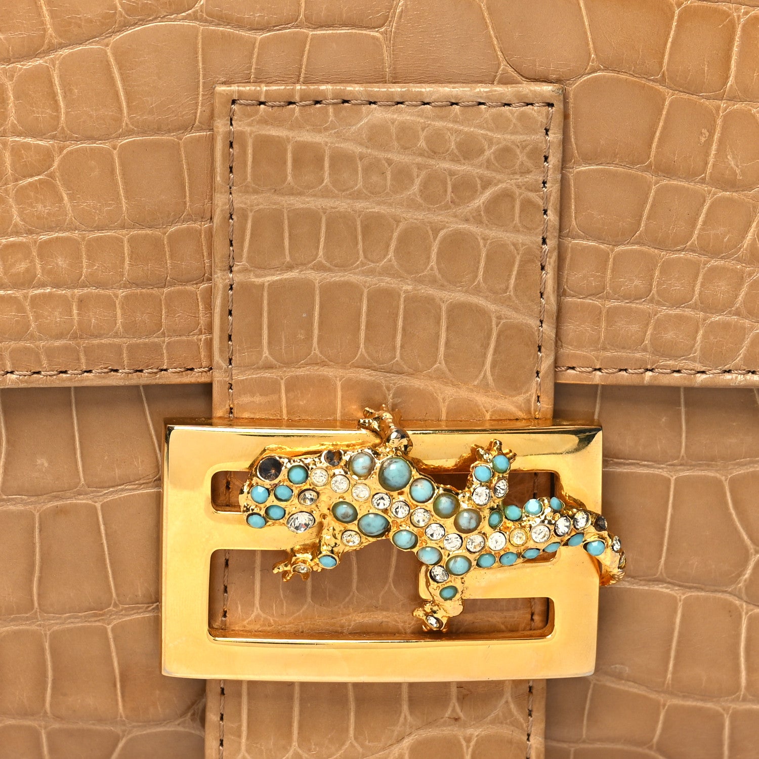 Fendi Crocodile Crystal Lizard Baguette Beige 8 of 11