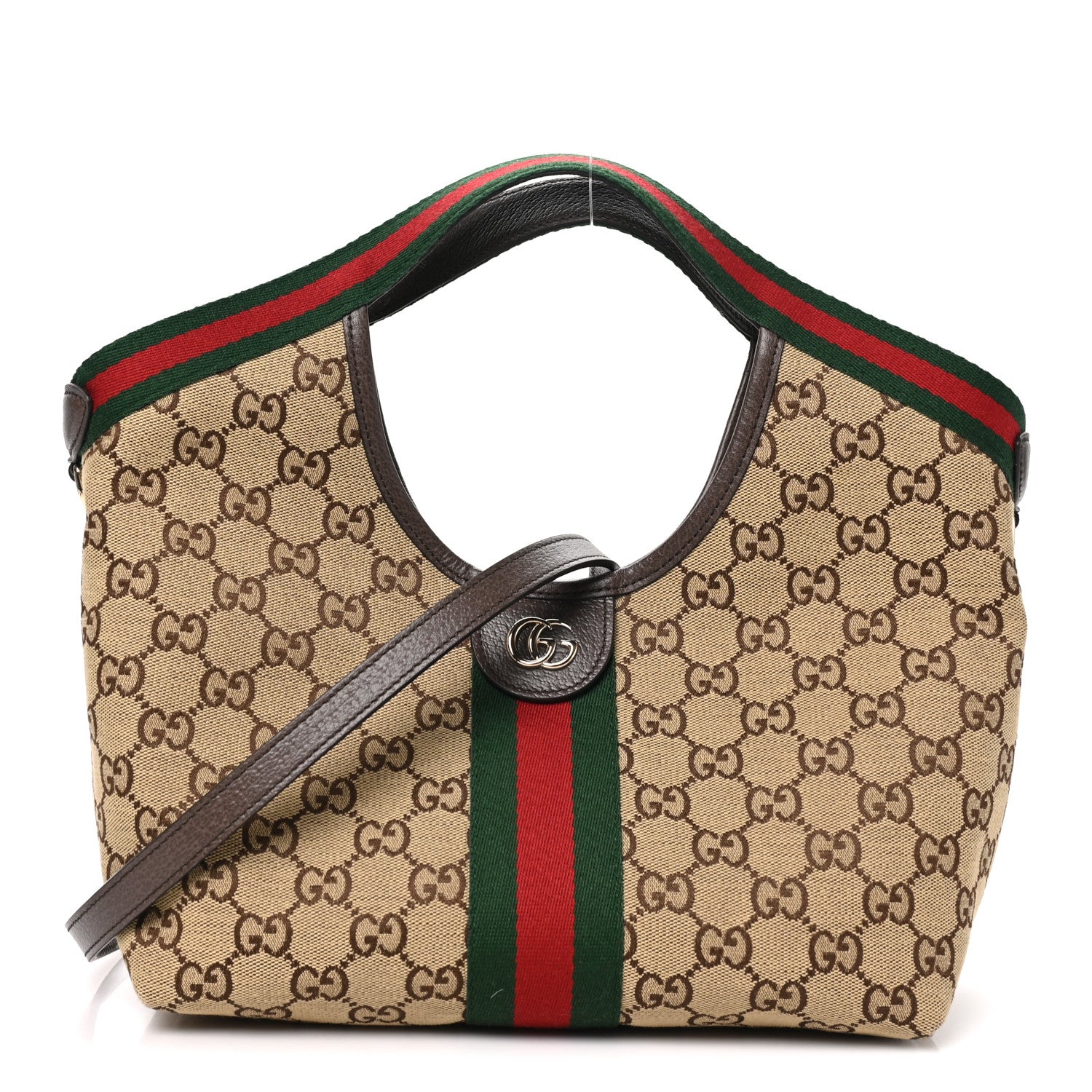 Gucci Monogram Web Small Giglio Tote Beige Dark Brown 7 of 9