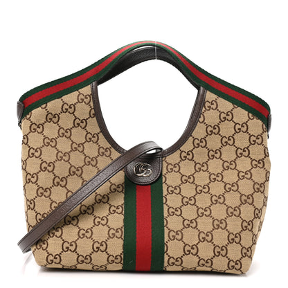 Gucci Monogram Web Small Giglio Tote Beige Dark Brown 7 of 9