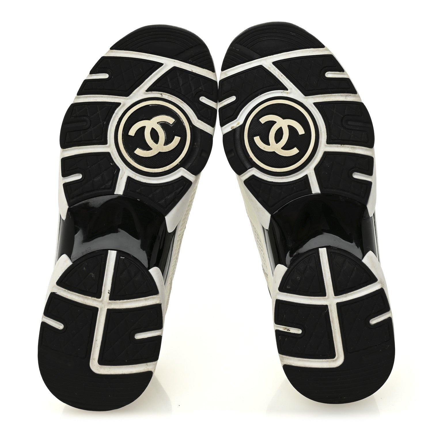 Chanel Mesh Suede Grained Calfskin Womens CC Sneakers 37 White Black 6 of 9