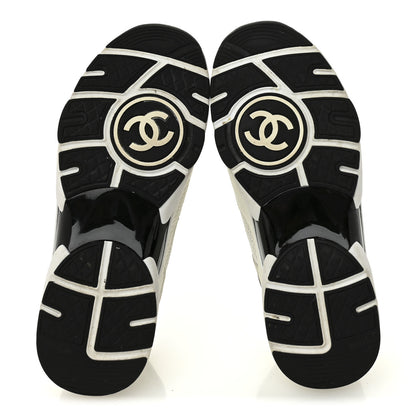Chanel Mesh Suede Grained Calfskin Womens CC Sneakers 37 White Black 6 of 9