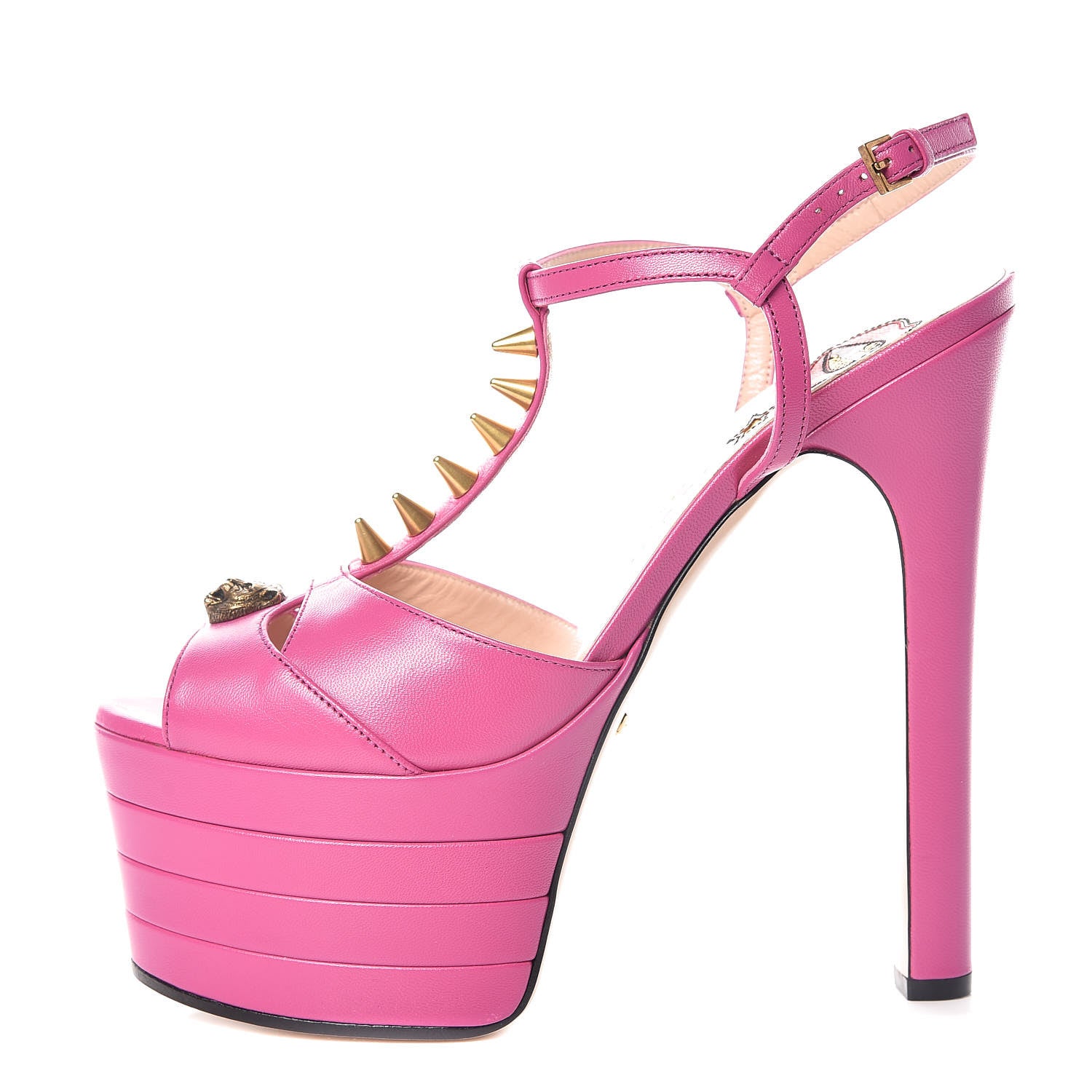 Gucci Malaga Kid Angel T-Strap Platform High Heel Sandals 38 Rododendro 1 of 8