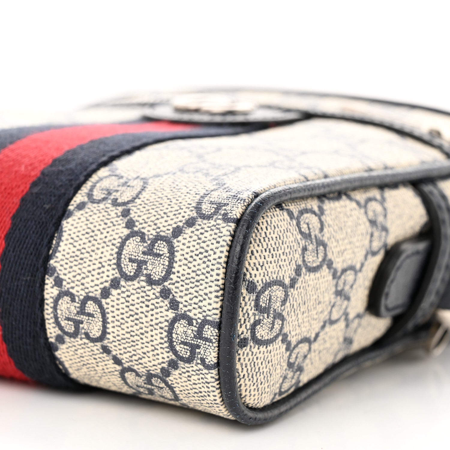 Gucci GG Supreme Monogram Textured Calfskin Web Mini Ophidia Messenger Beige Blue 10 of 10