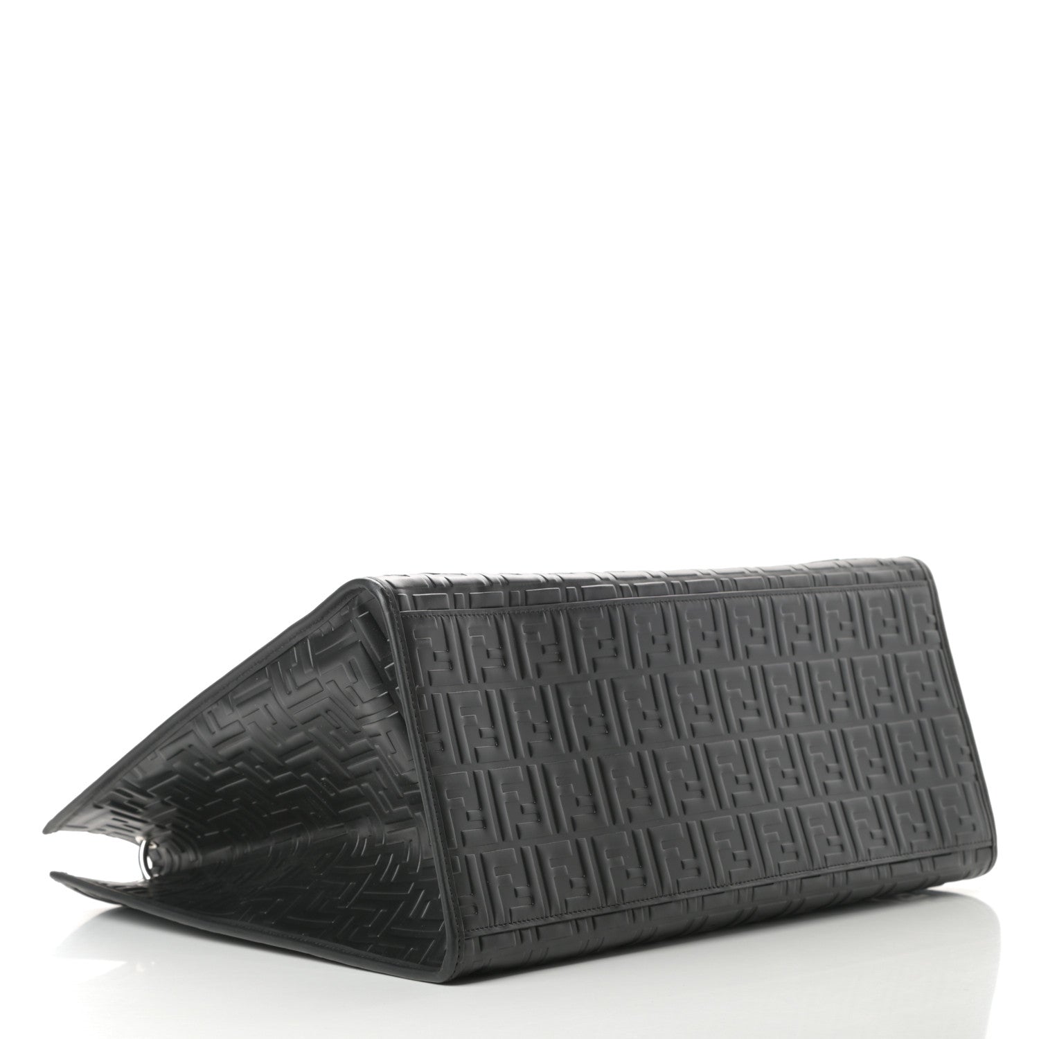 Fendi Vitello Century Wicker FF 1974 Embossed Large Runaway Shopper Tote Black 4 of 12