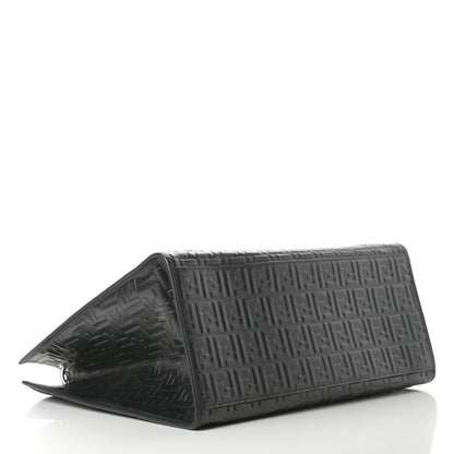 Fendi Vitello Century Wicker FF 1974 Embossed Large Runaway Shopper Tote Black 4 of 12