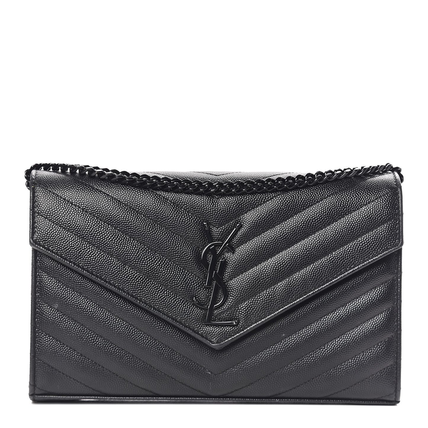 Grain De Poudre Matelasse Chevron Monogram Chain Wallet Black