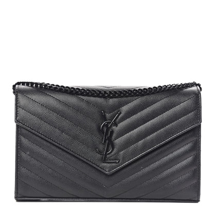 Saint Laurent Grain De Poudre Matelasse Chevron Monogram Chain Wallet Black 1 of 10