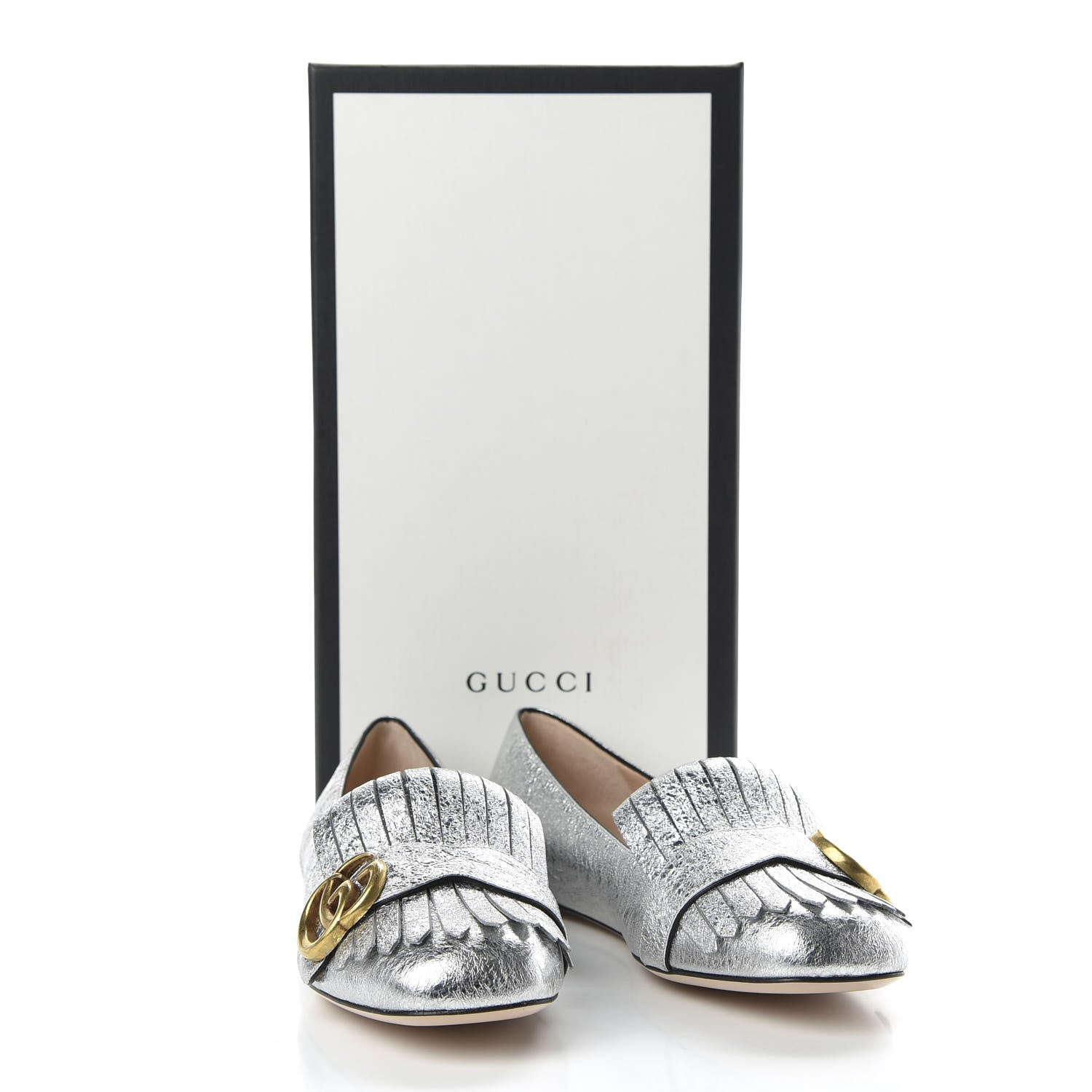 Gucci Galassia GG Marmont Fringe Flats 37.5 Argento 10 of 10