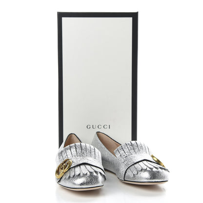 Gucci Galassia GG Marmont Fringe Flats 37.5 Argento 10 of 10