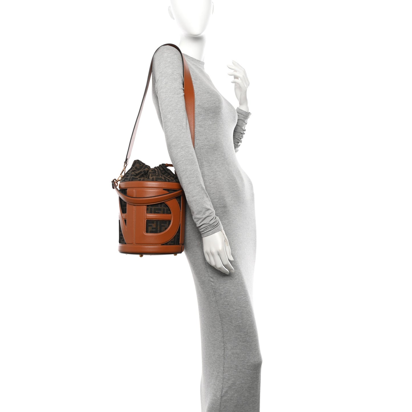 Nylon Vitello King Logo Step Out Bucket Bag Brandy