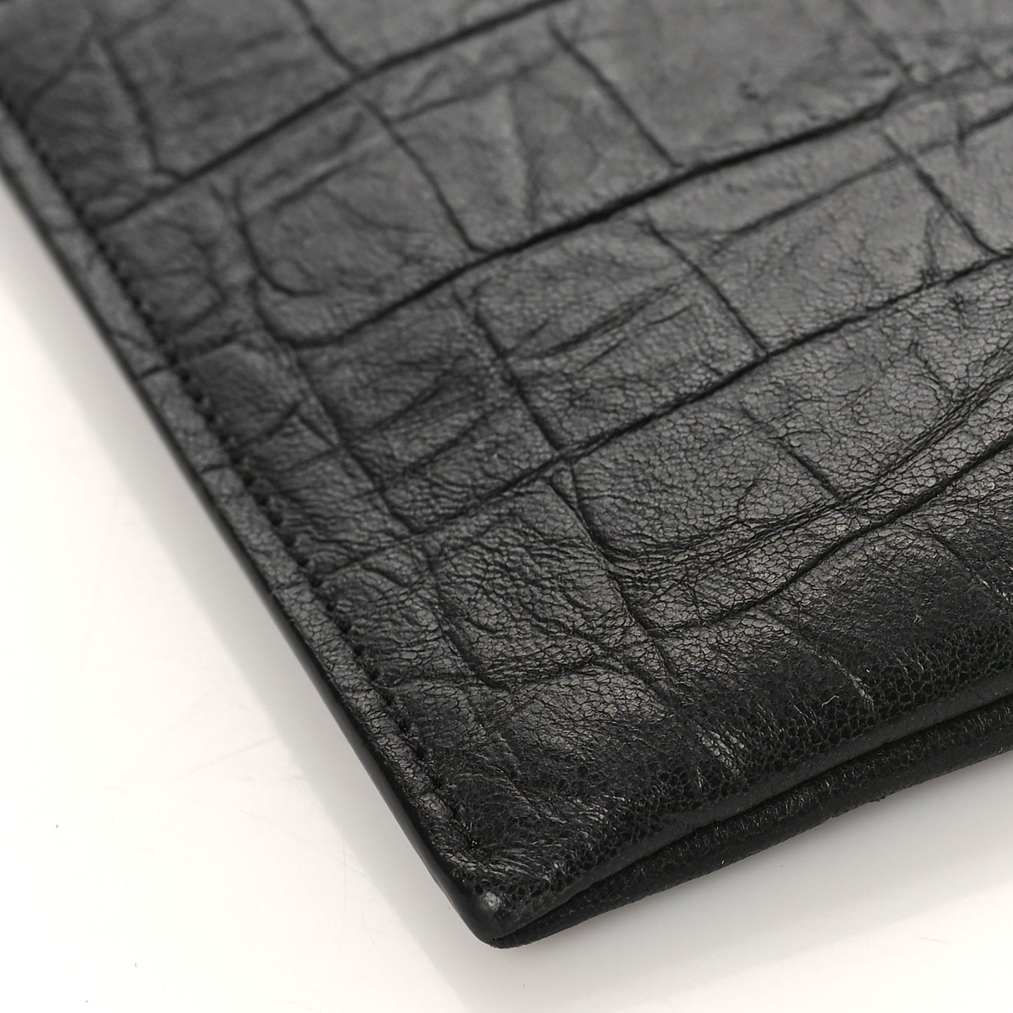 Calfskin Crocodile Embossed Monogram Zip Bill Pouch Black