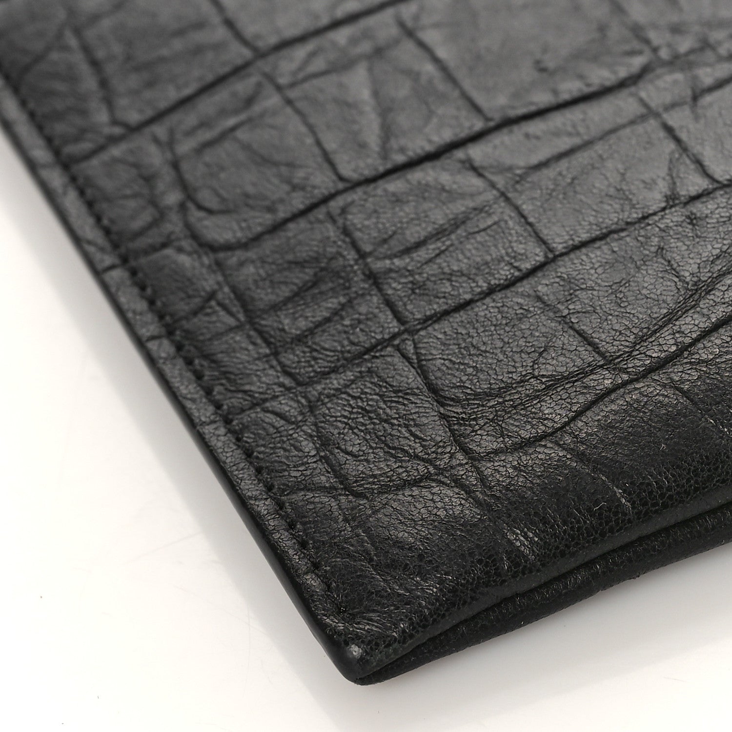 Saint Laurent Calfskin Crocodile Embossed Monogram Zip Bill Pouch Black 7 of 9