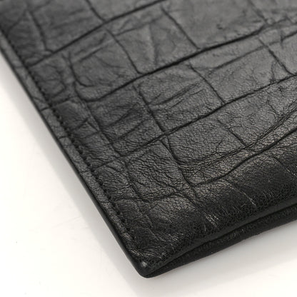 Saint Laurent Calfskin Crocodile Embossed Monogram Zip Bill Pouch Black 7 of 9