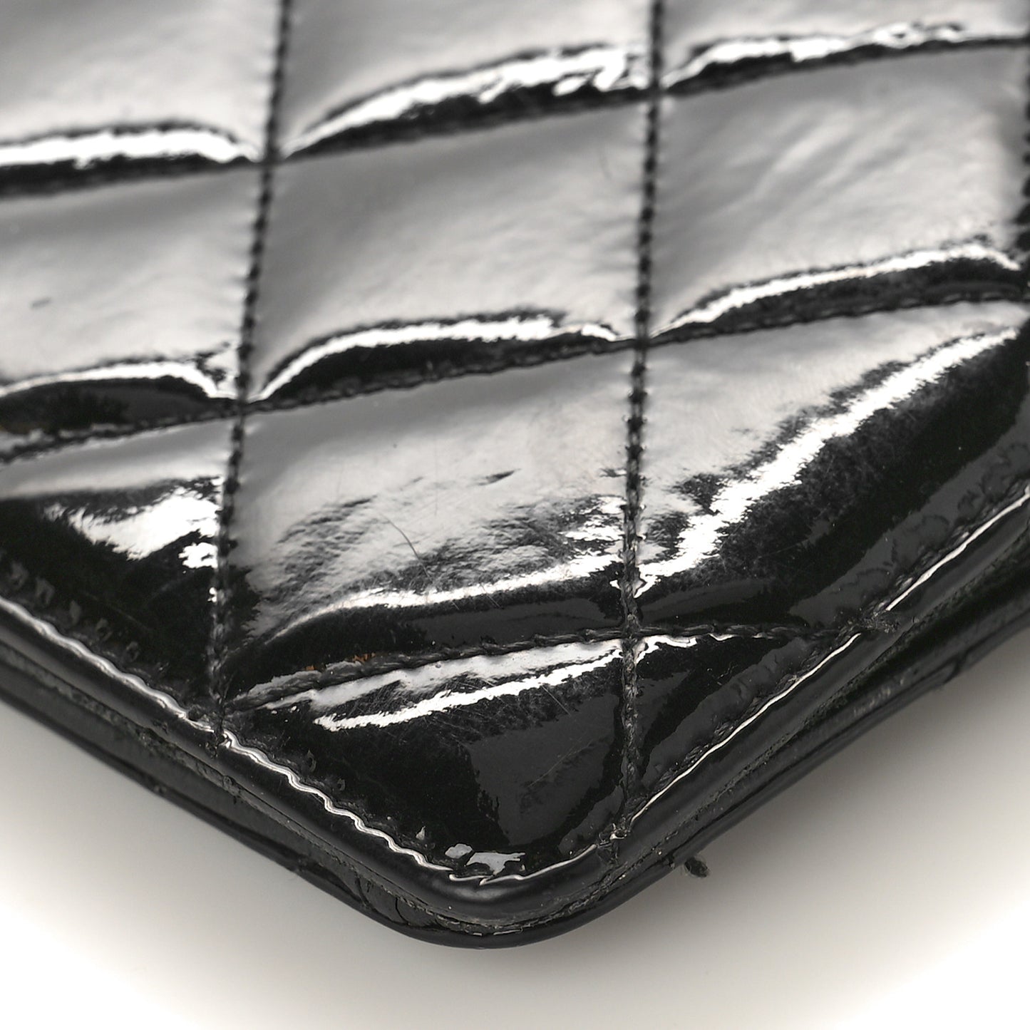 Patent Calfskin Quilted Yen Wallet Black