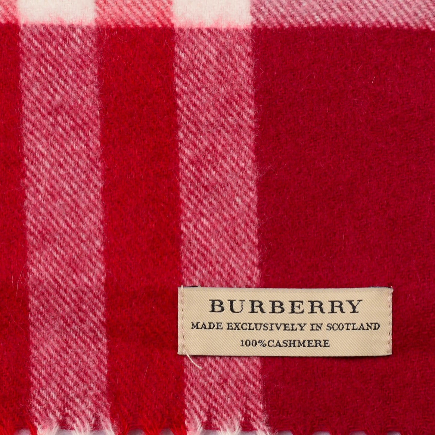 Cashmere Giant Check Fringe Skinny Scarf Red
