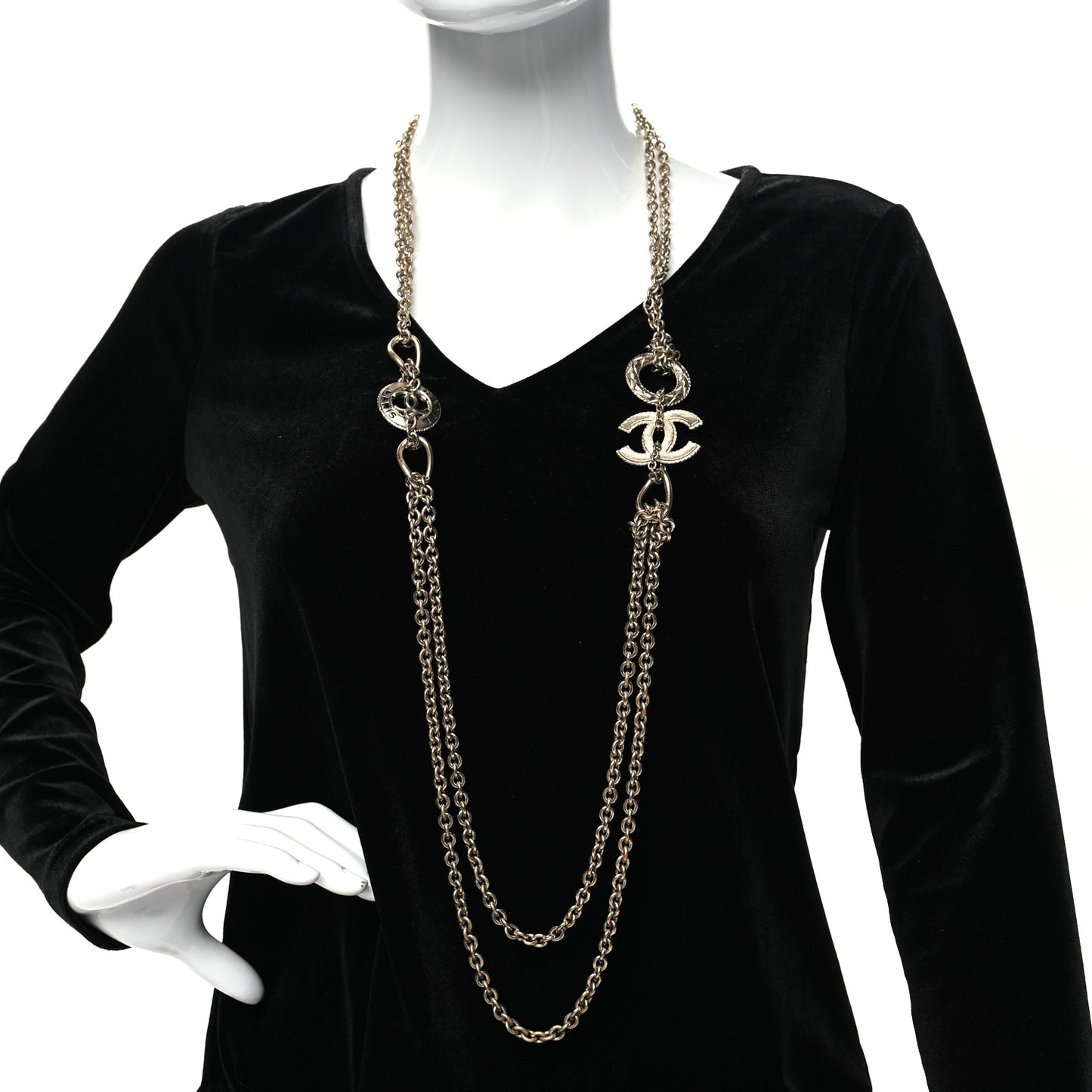 CC Medallion Paris Long Necklace Gold
