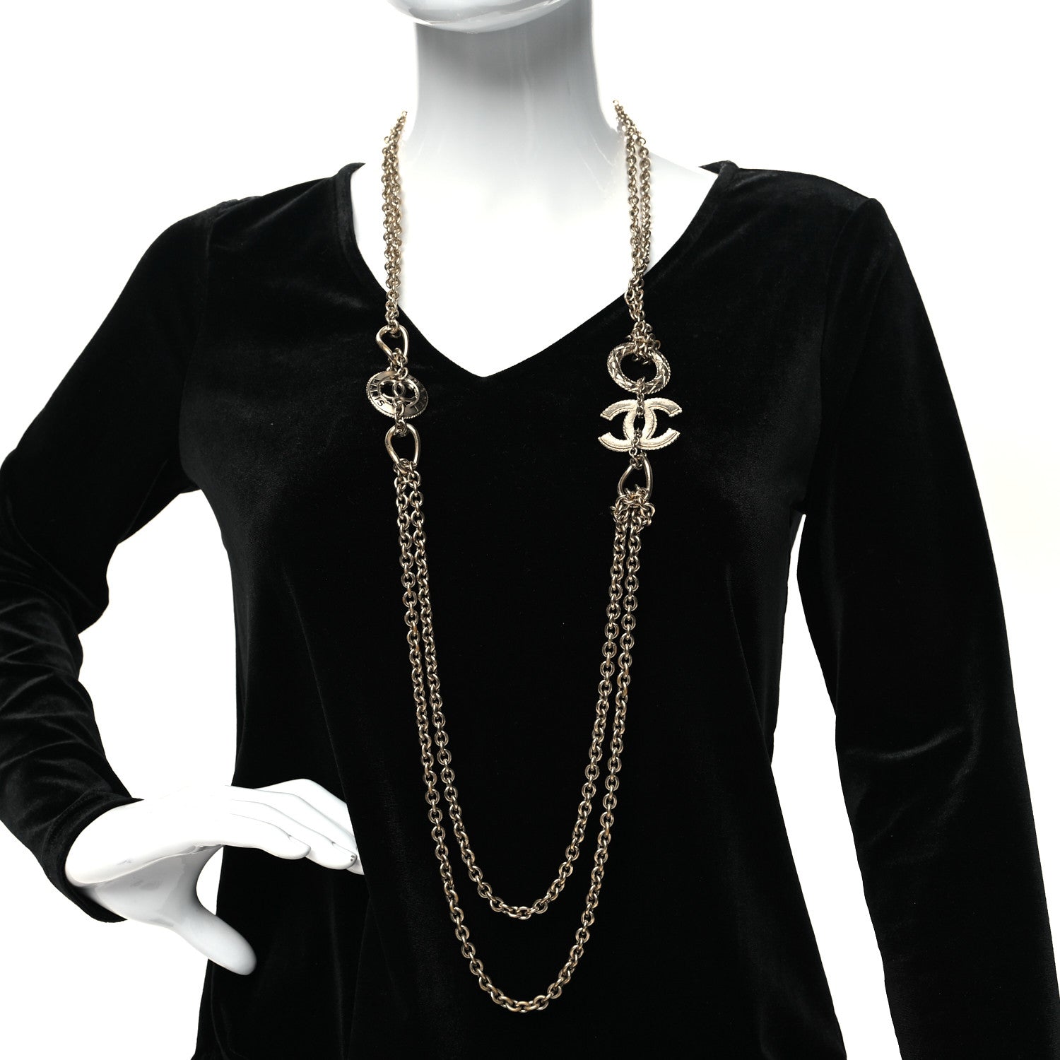 Chanel CC Medallion Paris Long Necklace Gold 2 of 5