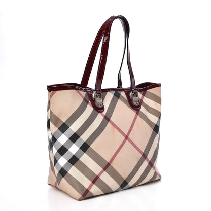 Burberry Patent Trim Small Nova Check Tote Red 3 of 16