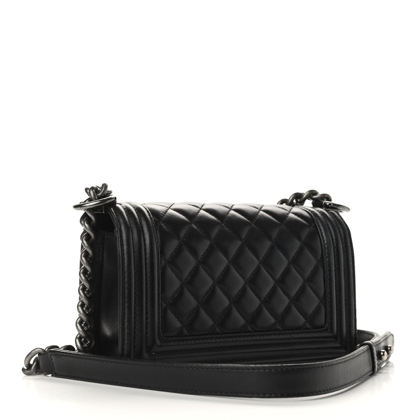 Lambskin Quilted Small Boy Flap Black