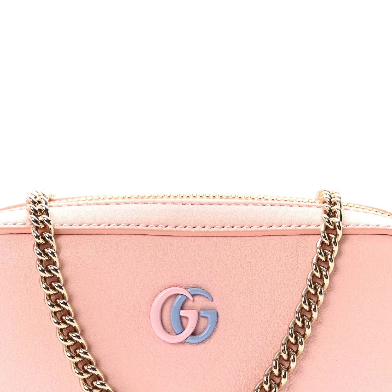 Gucci Dollar Calfskin Enamel Super Mini GG Marmont Chain Shoulder Bag Light Pink Blue 8 of 10