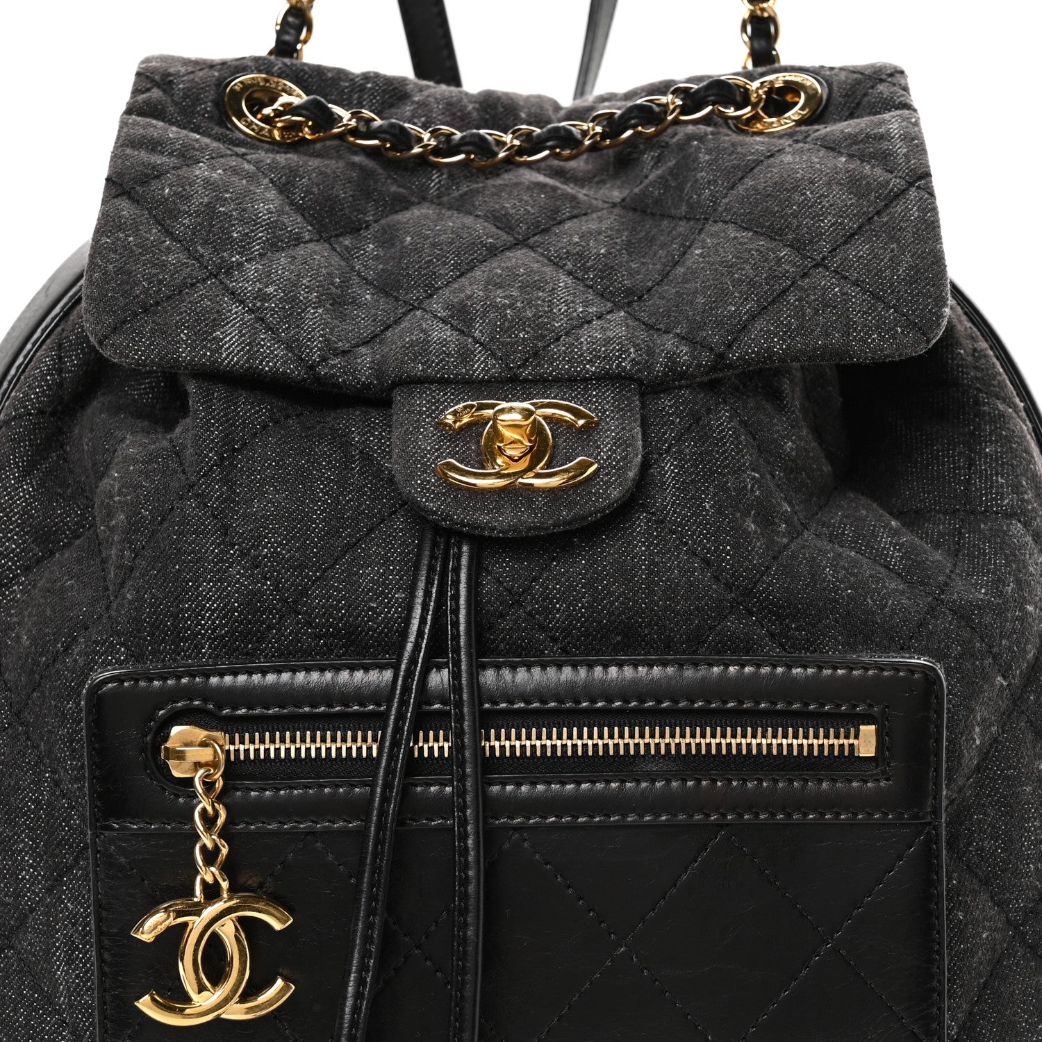 Chanel Denim Calfskin Quilted Backpack Dark Grey Black 1805675