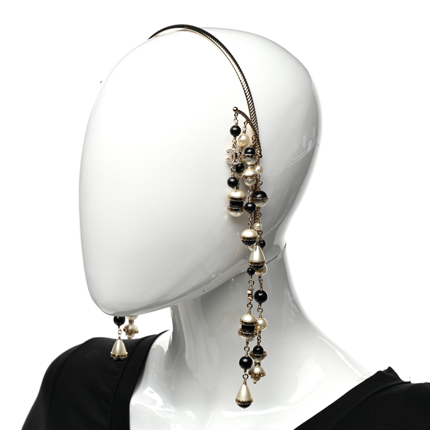 Metal Crystal Pearl Multi Strand Headband Gold Black
