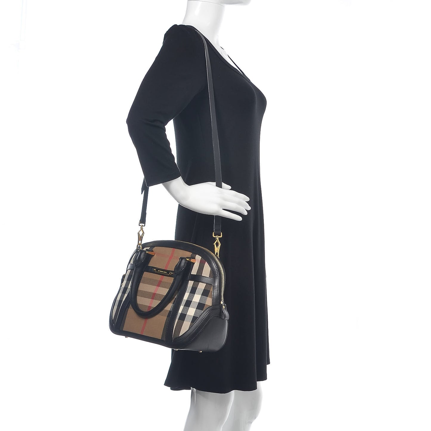Bridle Calfskin House Check Small Orchard Bowling Bag Black
