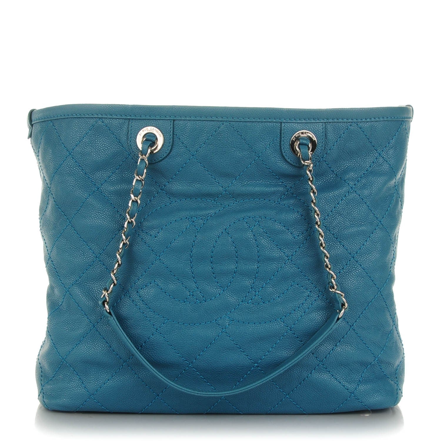 Chanel Grained Calfskin Small Shopping Daily Tote Turquoise 1 of 8