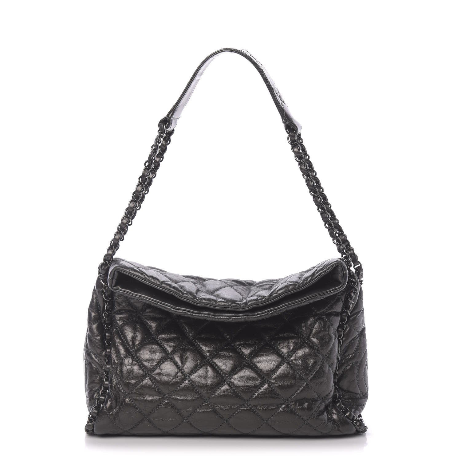 Chanel Metallic Aged Calfskin Quilted Medium Chain Me Hobo Dark Grey 1 of 10