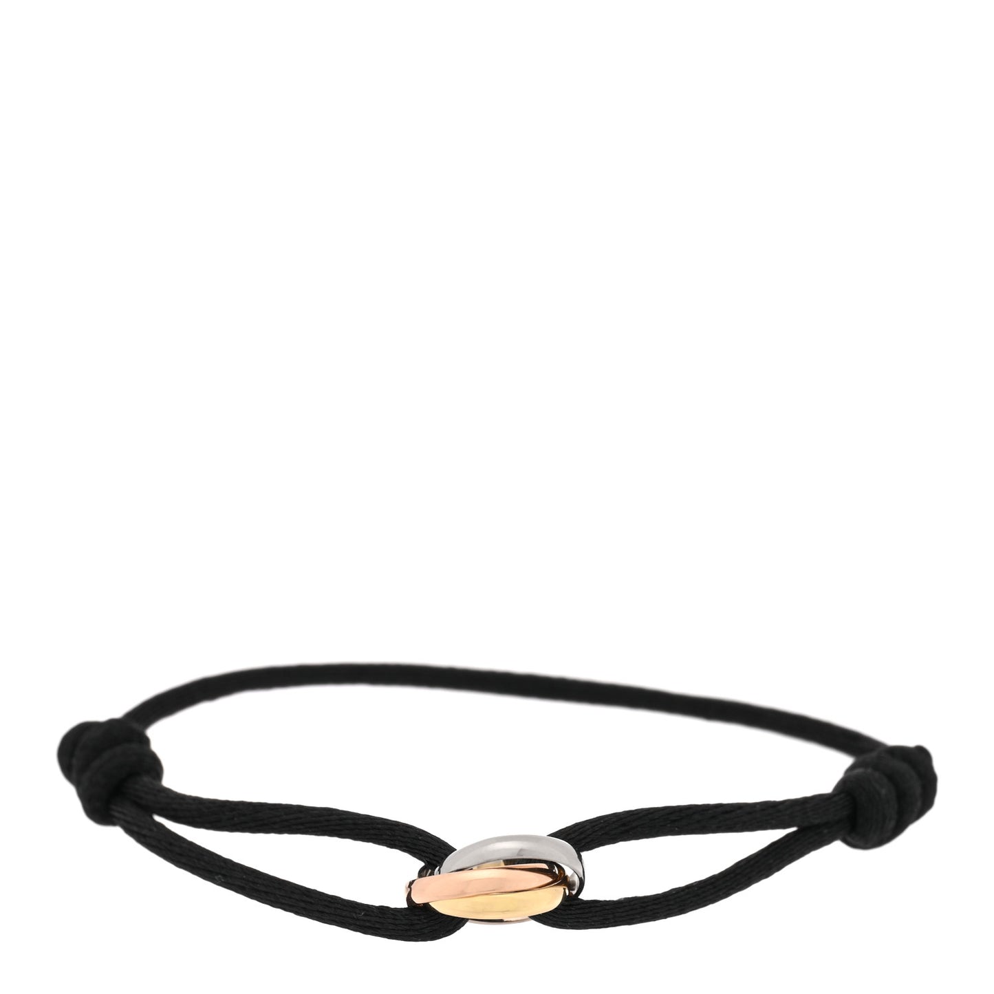18k Pink Yellow White Gold Trinity Adjustable Cord Bracelet Black
