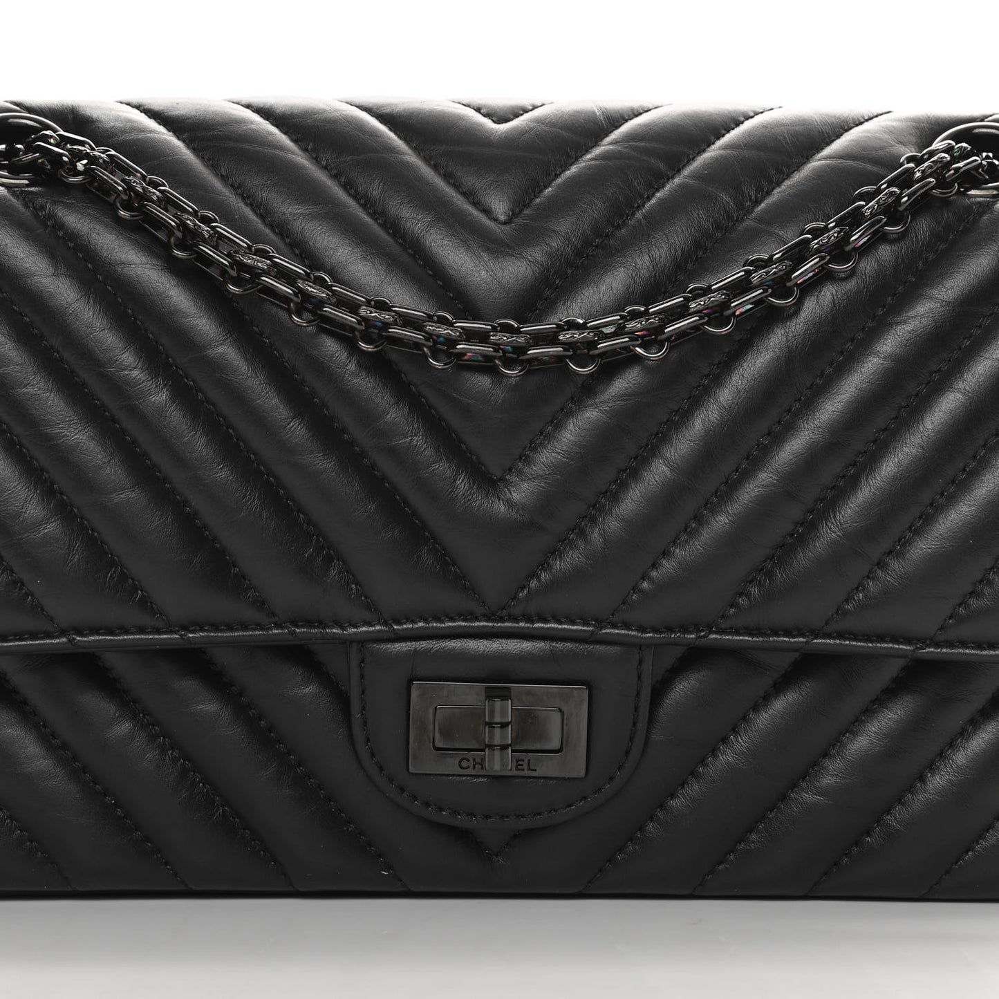 Aged Calfskin Chevron Quilted 2.55 Reissue 225 Flap So Black