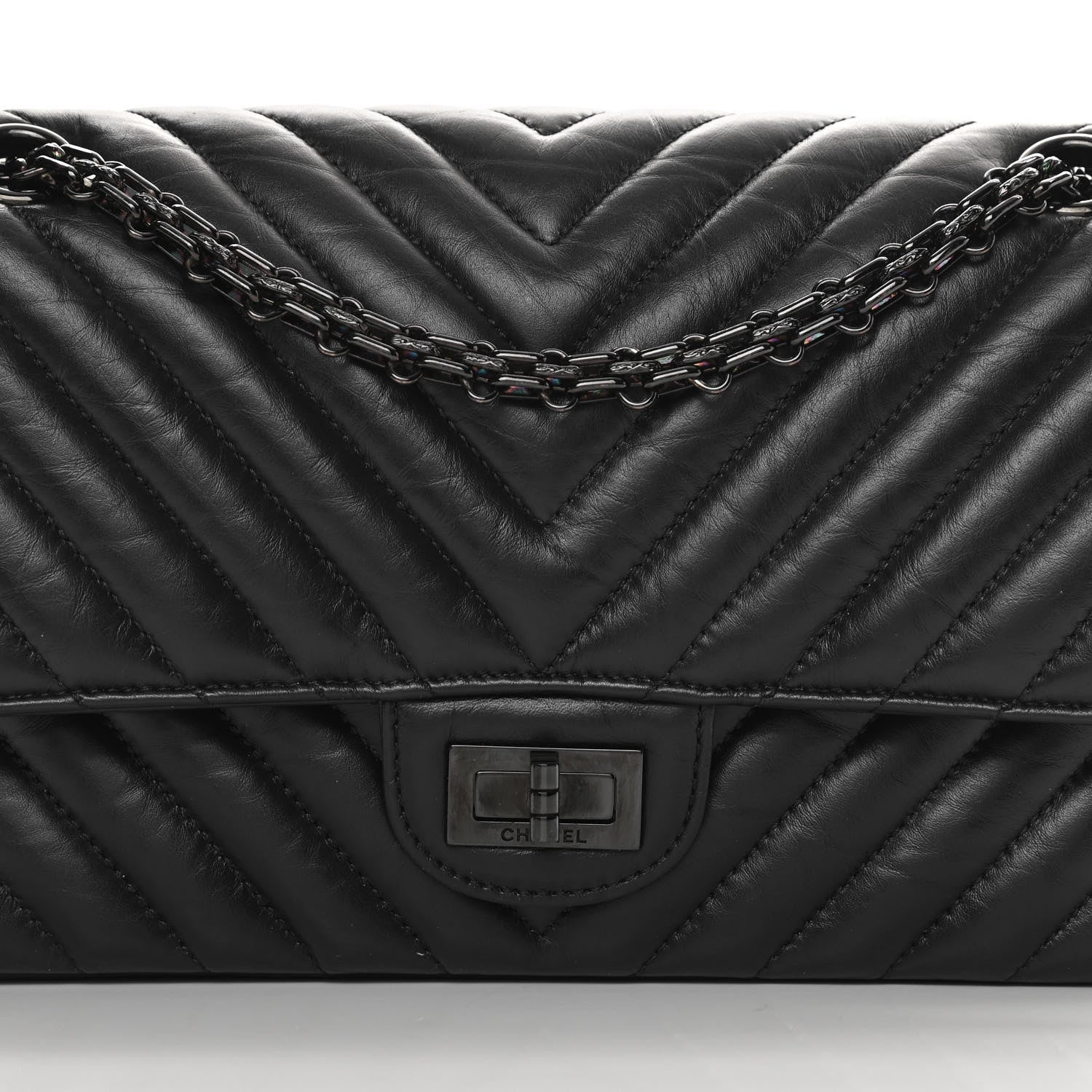 Chanel Aged Calfskin Chevron Quilted 2.55 Reissue 225 Flap So Black 8 of 14