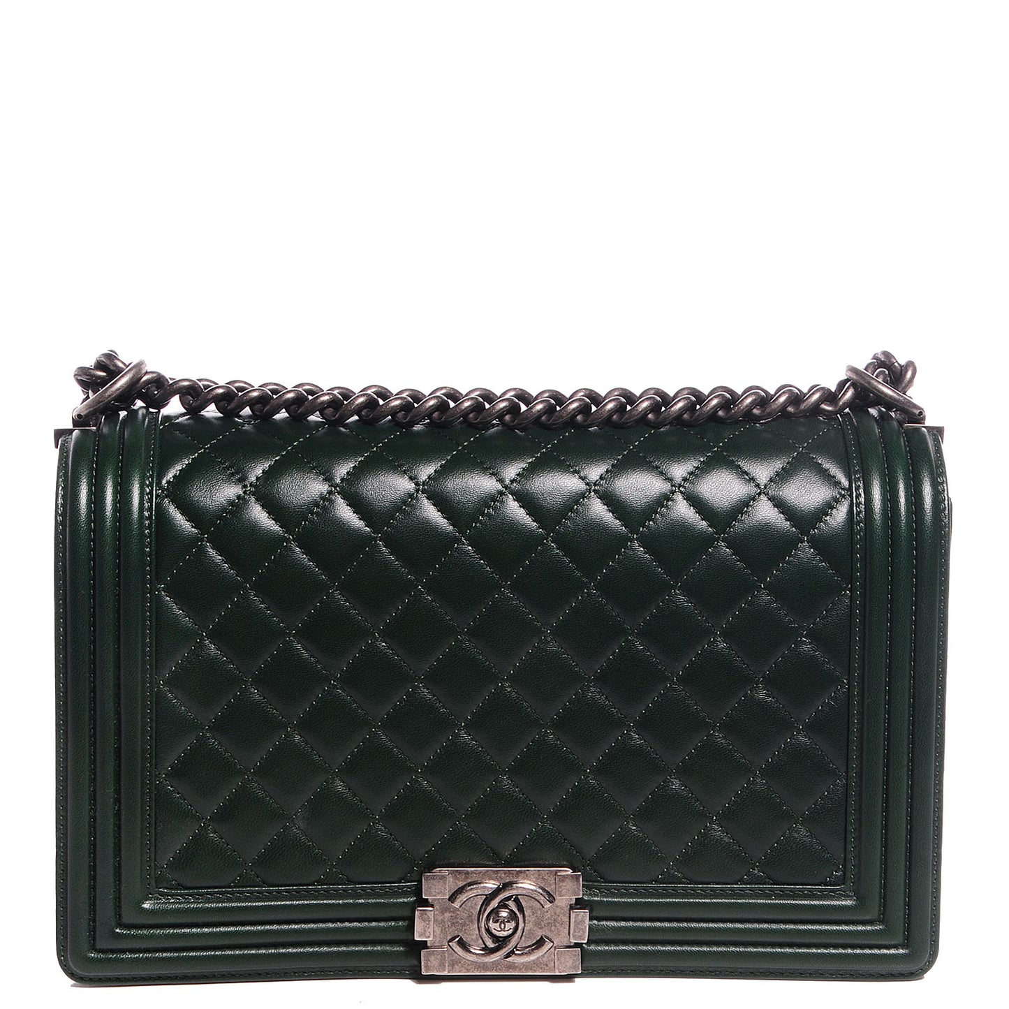 Lambskin Quilted New Medium Boy Flap Dark Green