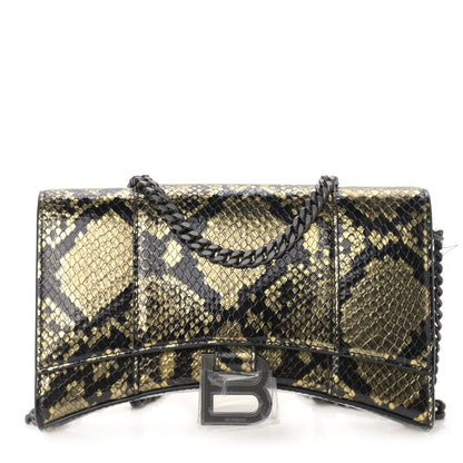 Balenciaga Metallic Calfskin Snake Effect Hourglass Chain Bag Gold Black 1 of 8