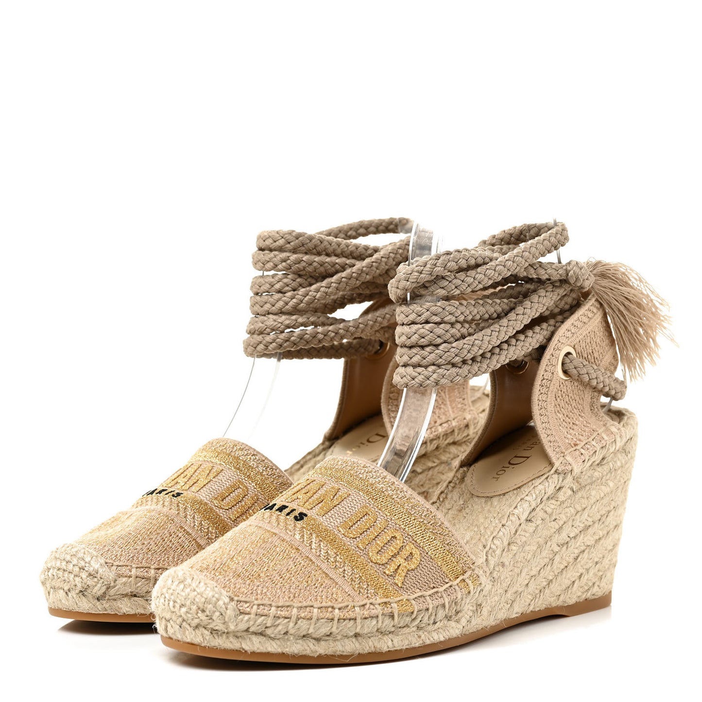 Canvas Embroidered Granville Ankle Tie Espadrille Wedges 37 Cream