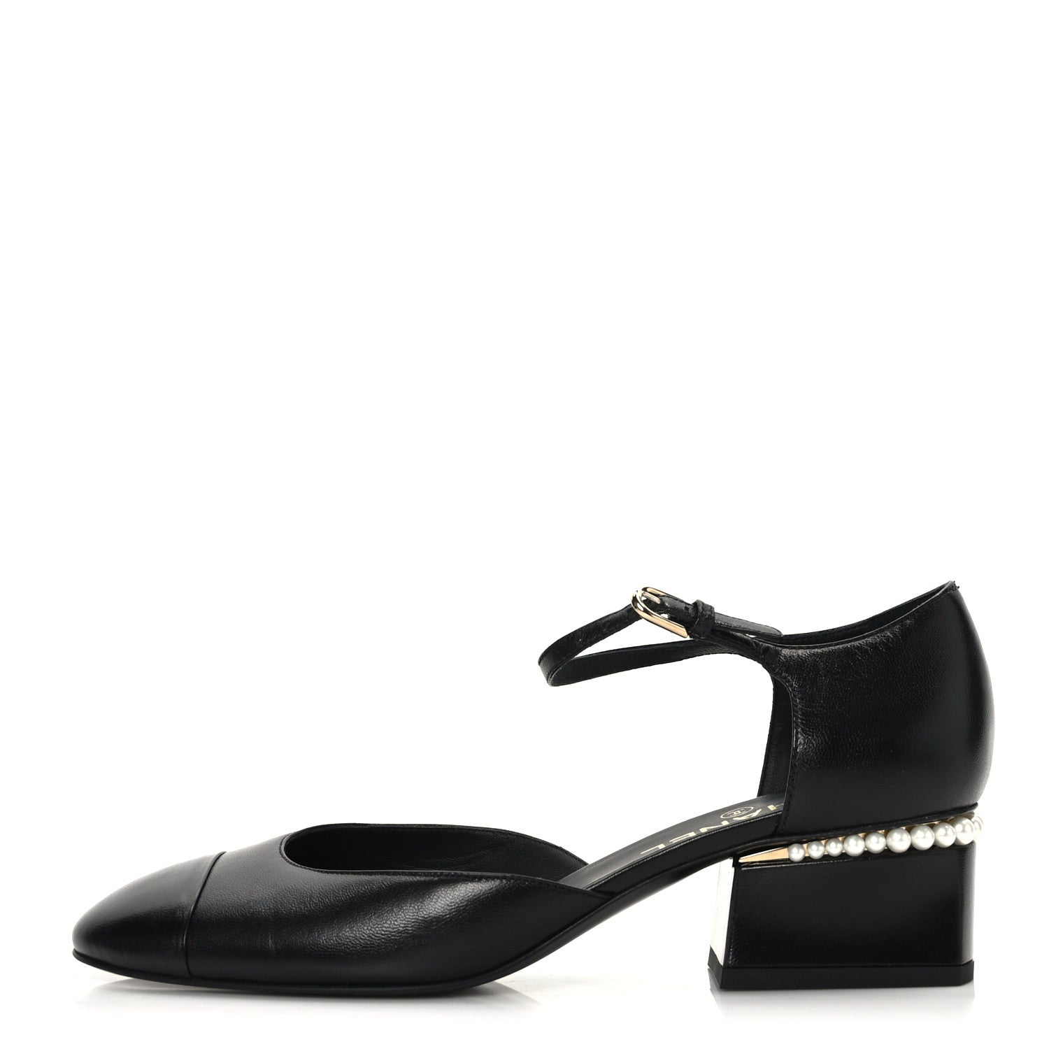 Chanel Shiny Goatskin Pearl Mary Jane Flats 39.5 Black 1 of 16