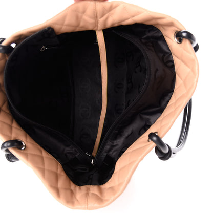 Chanel Calfskin Quilted Large Cambon Tote Beige Black 5 of 12