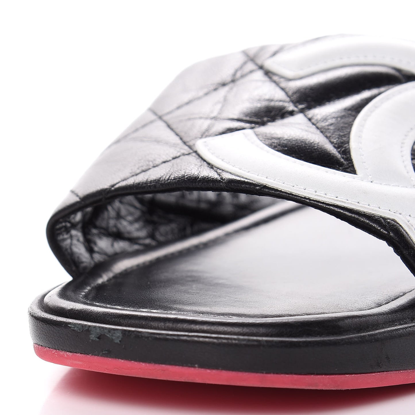 Calfskin Cambon CC Flat Slide Sandals 37.5 Black