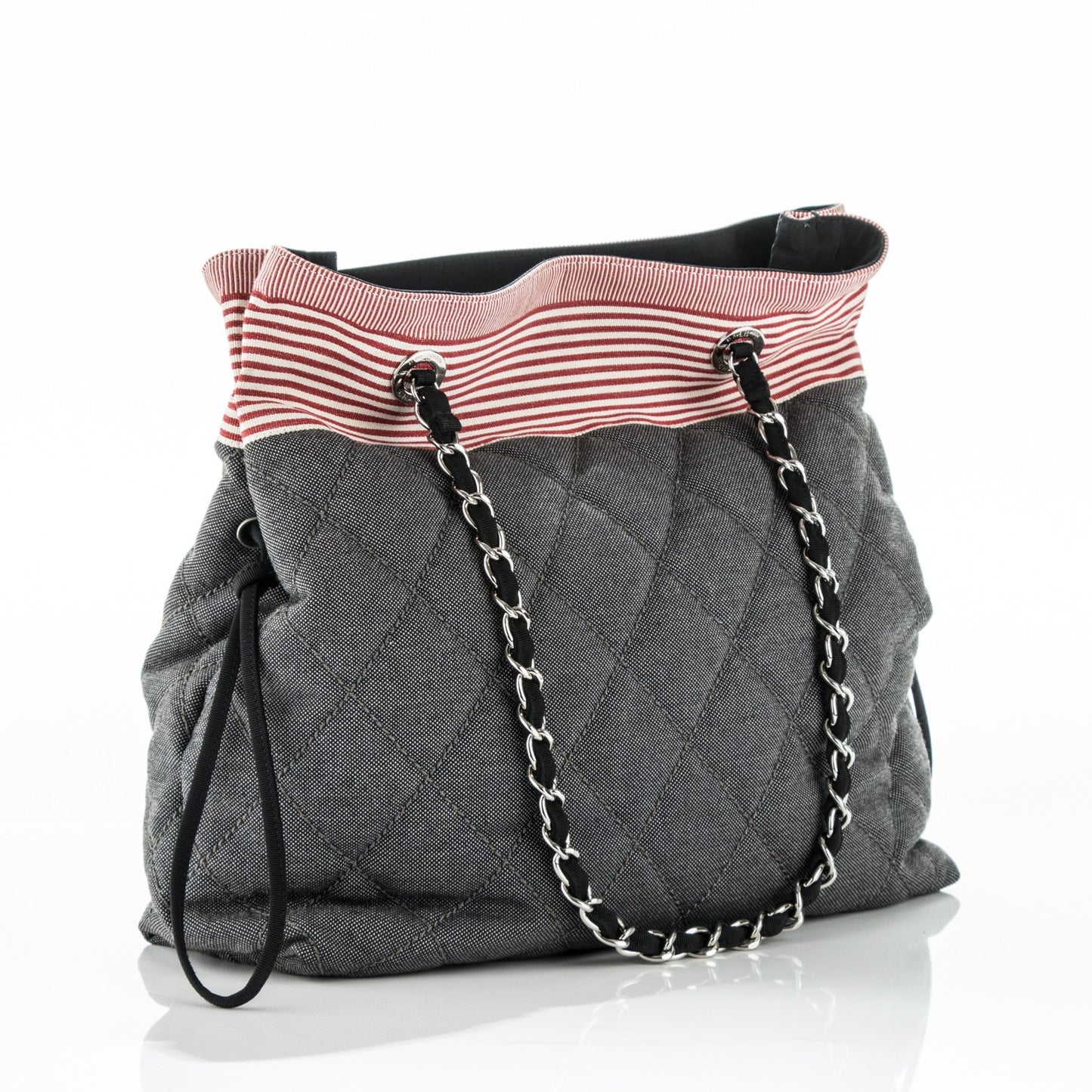 Grosgrain Denim Quilted Drawstring Tote Blue