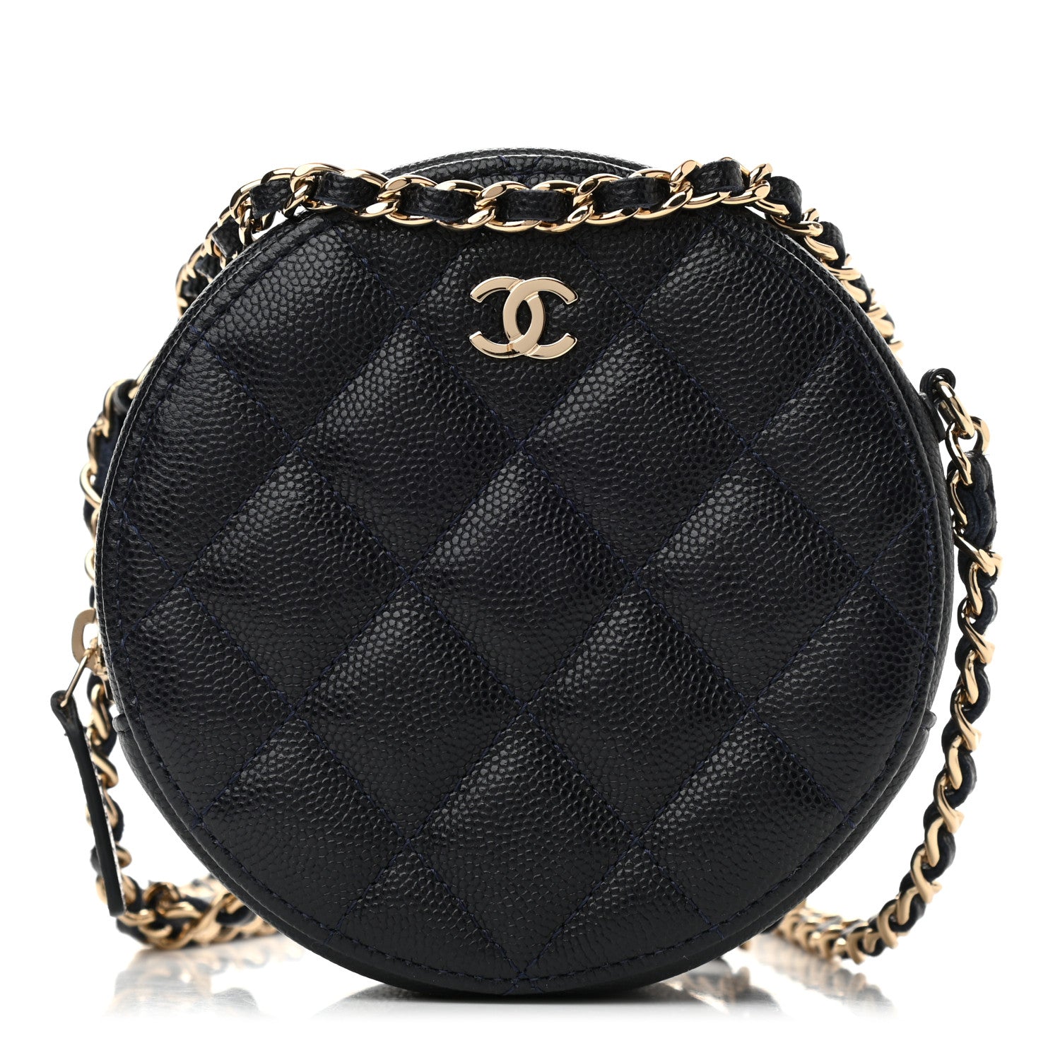 Chanel Caviar Quilted Round Clutch With Chain Navy 1 of 10
