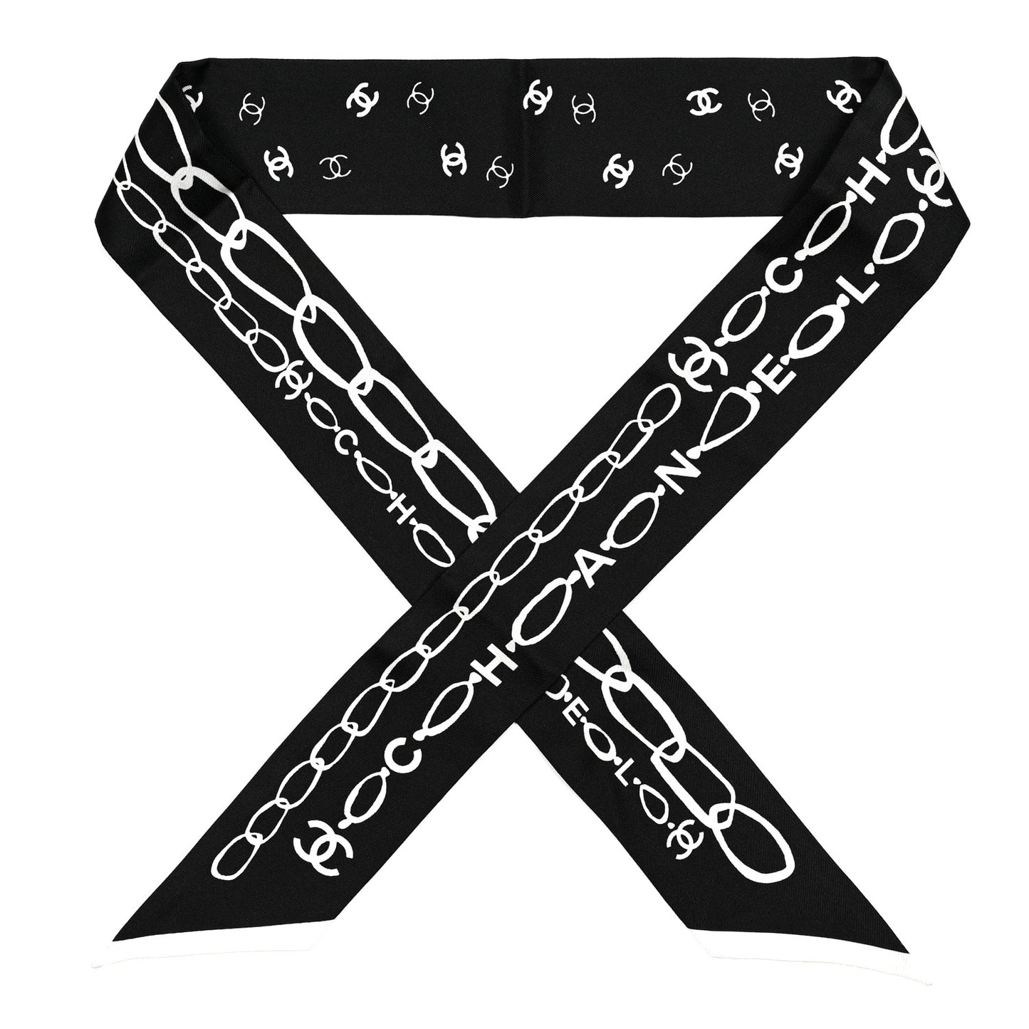 Silk Logo Slim Bandeau Scarf Black White