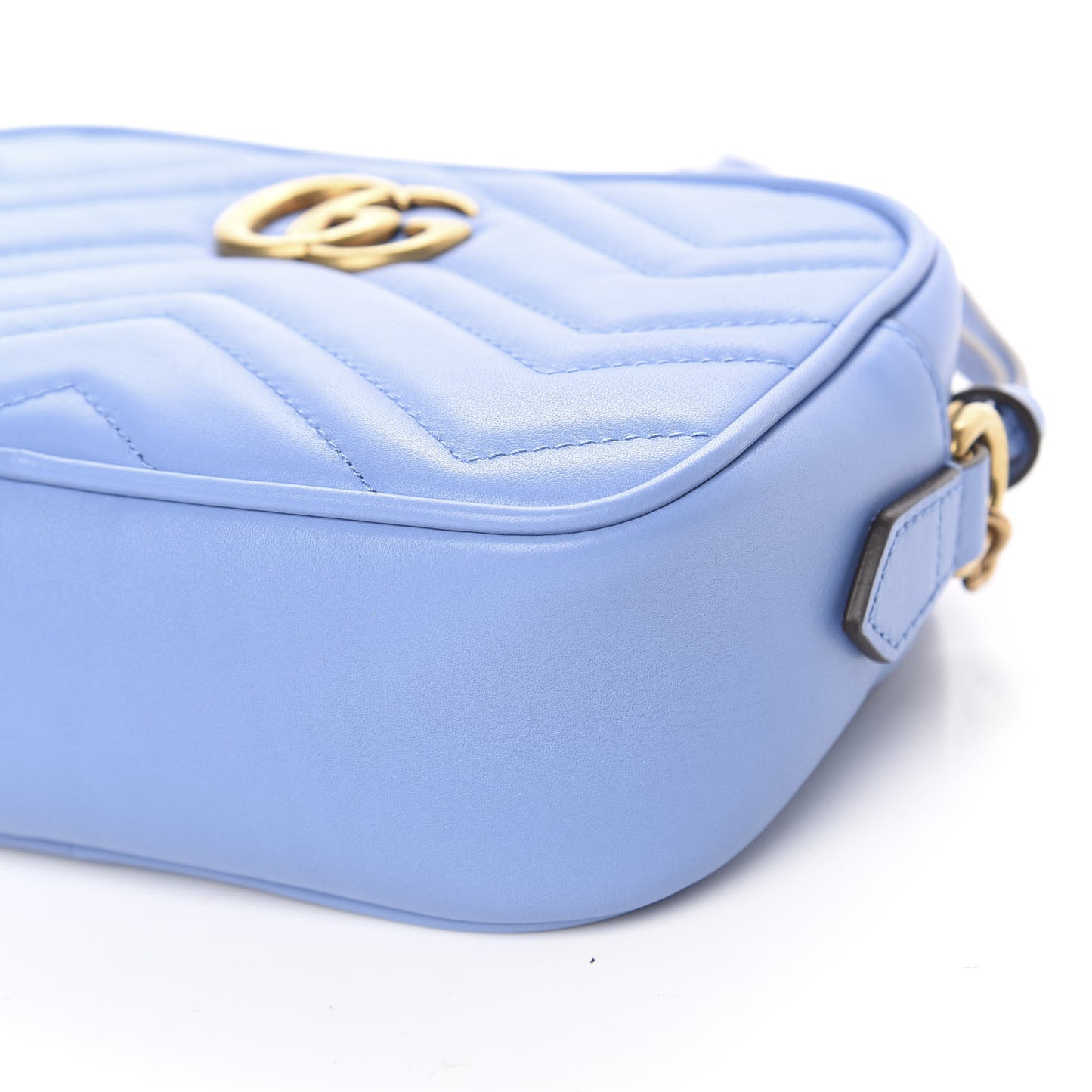 Calfskin Matelasse Mini GG Marmont Chain Shoulder Bag Clear Sky Blue