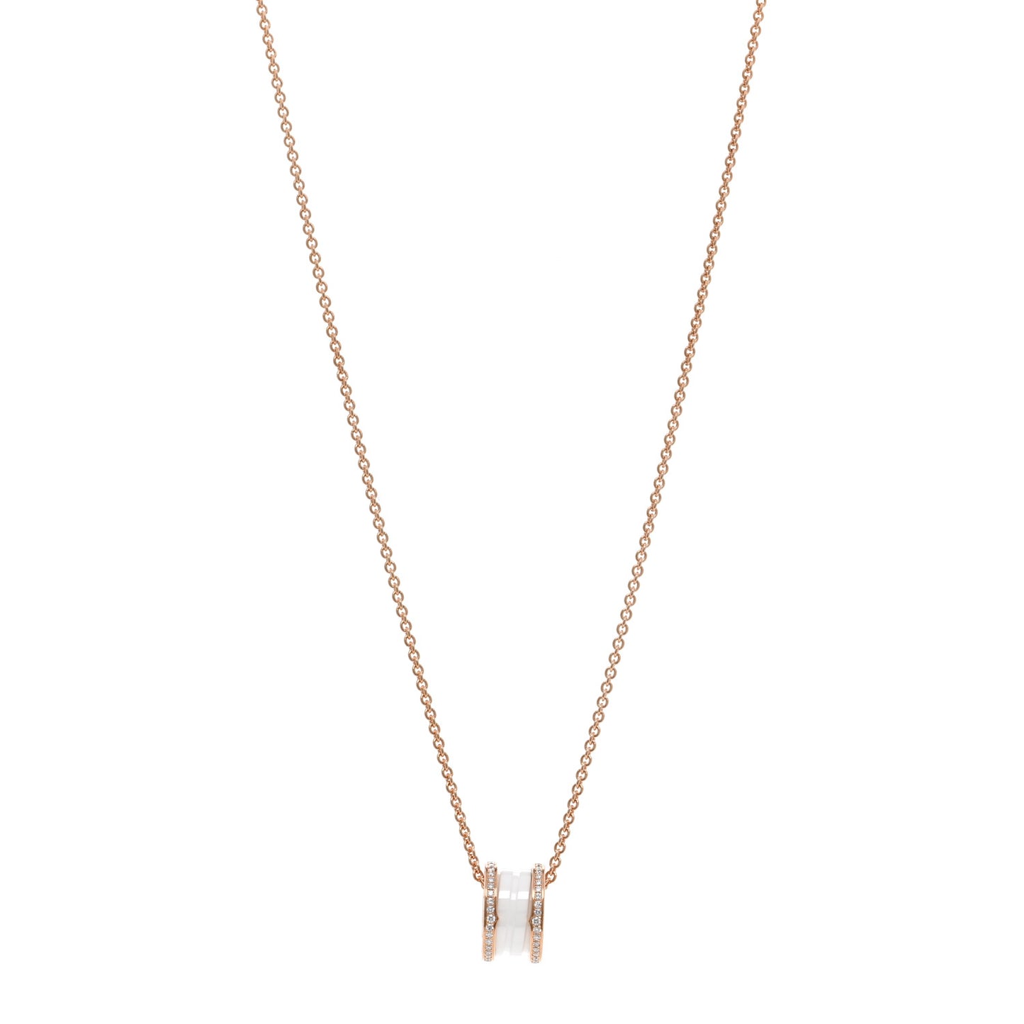 18K Rose Gold White Ceramic Diamond B.Zero1 Pendant Necklace
