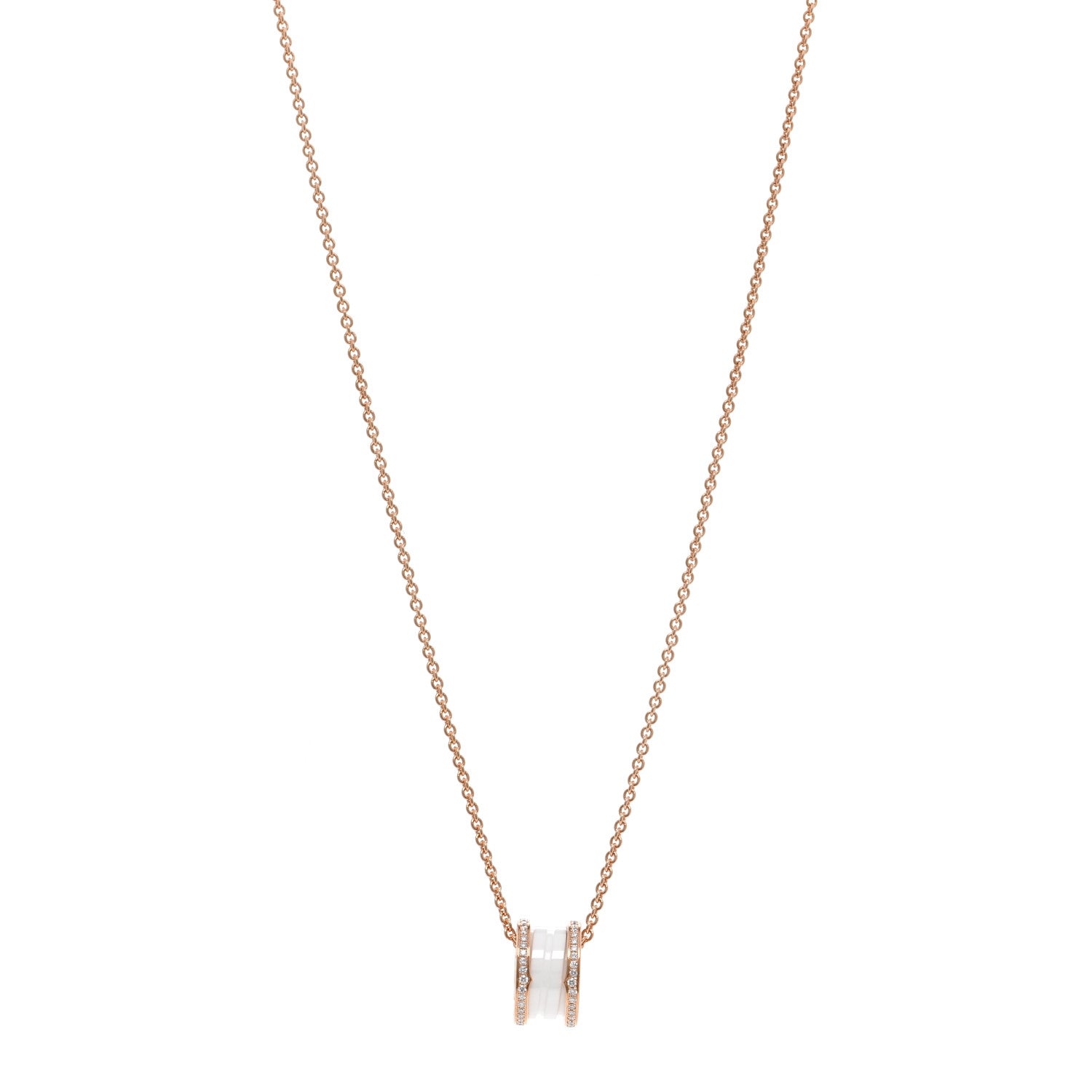 Bulgari 18K Rose Gold White Ceramic Diamond B.Zero1 Pendant Necklace 1 of 6