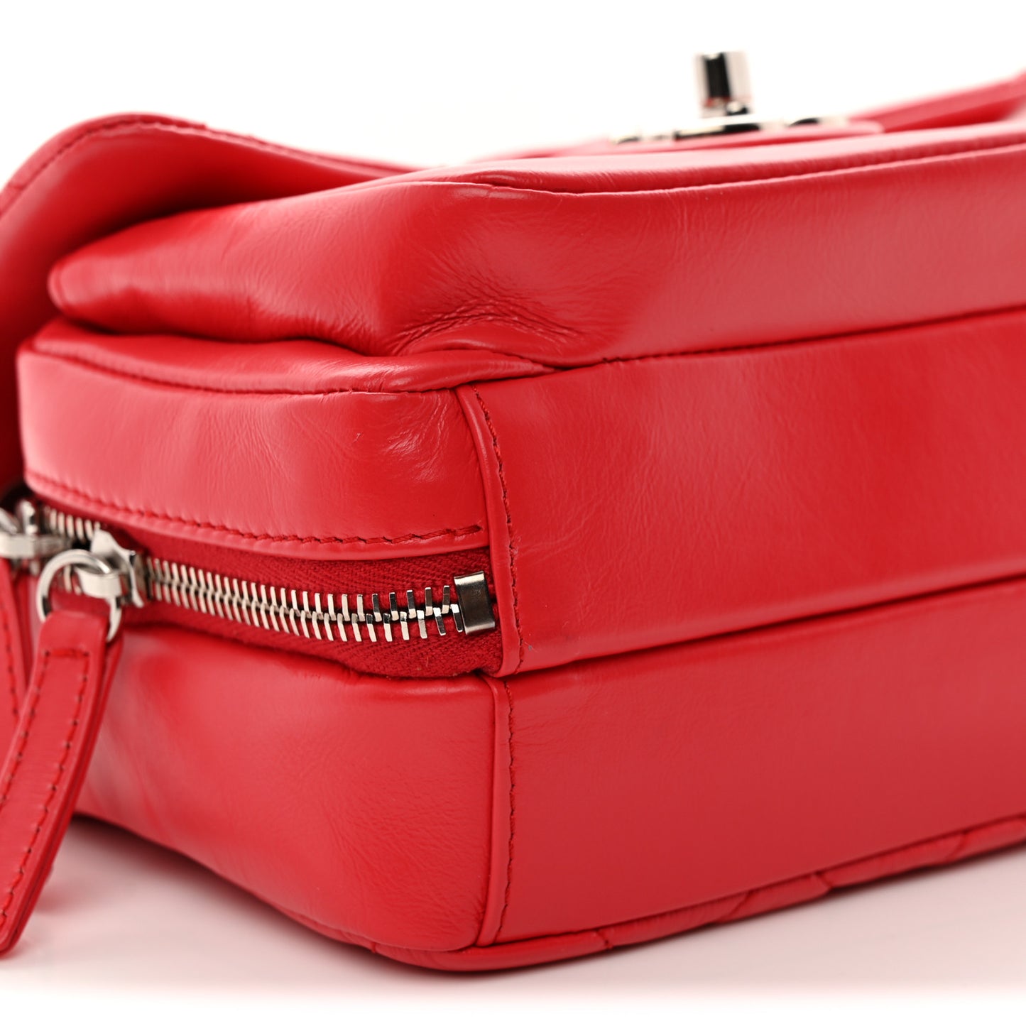 Aged Calfskin Quilted Express Zip Around Flap Red
