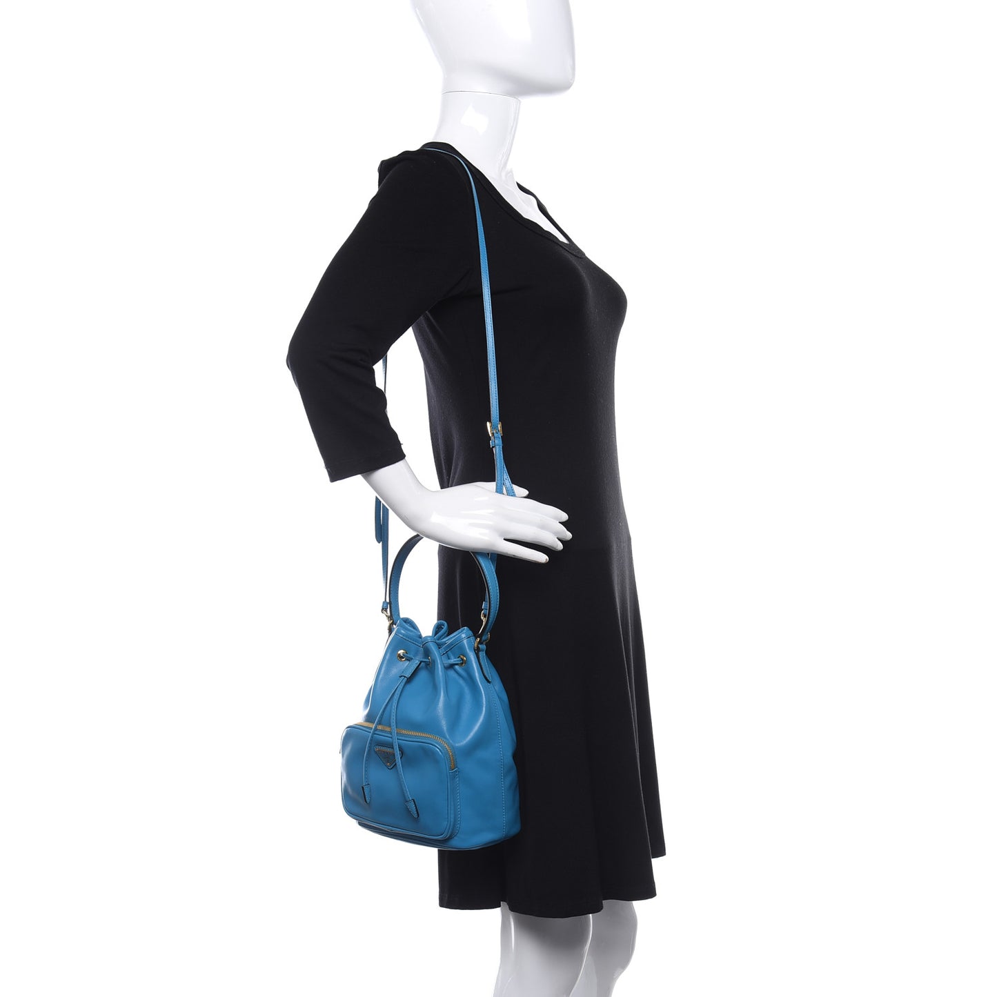 Light Calfskin Saffiano Mini Bucket Crossbody Bag Voyage